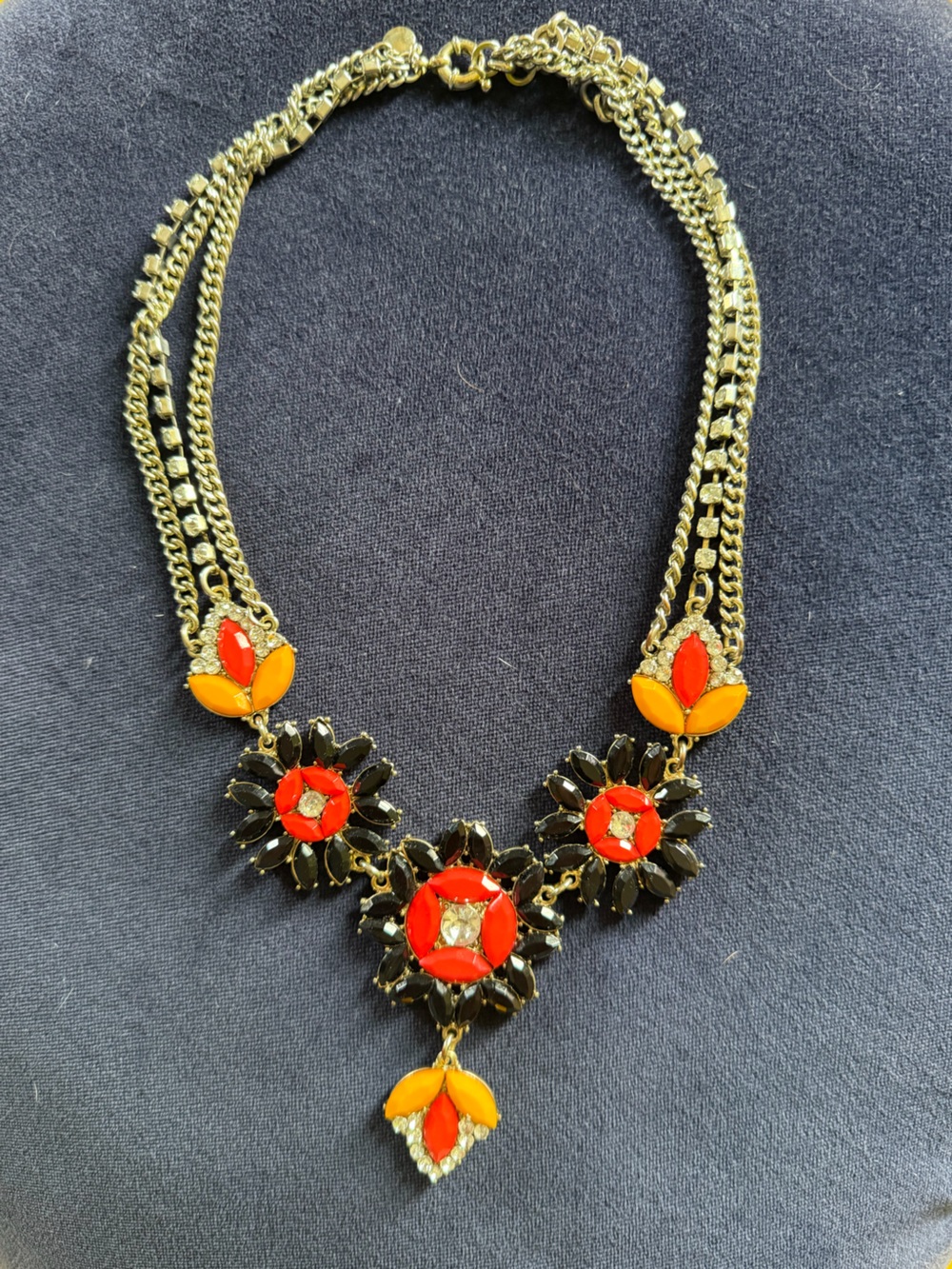 J.crew statement Floral Necklace with Orange and Black Gemstones